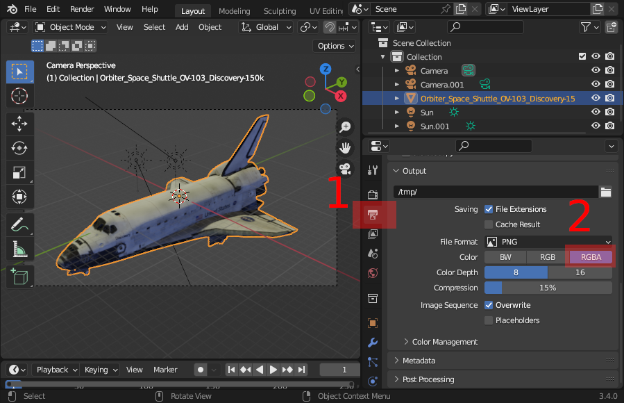 Blender 3.4: activer le canal alpha