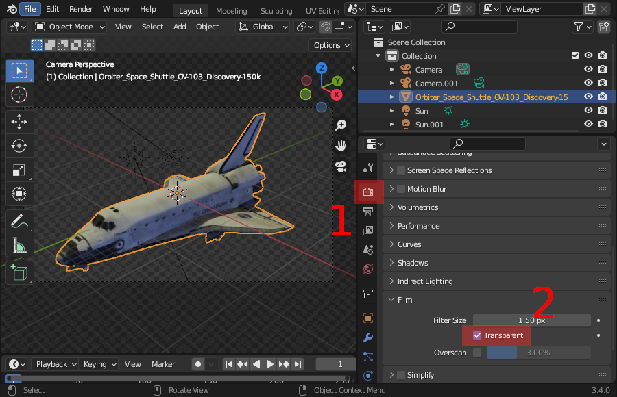 Blender 3.4: activer la transparence