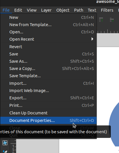 Inkscape: aller dans les propriÃ©tÃ©s du document