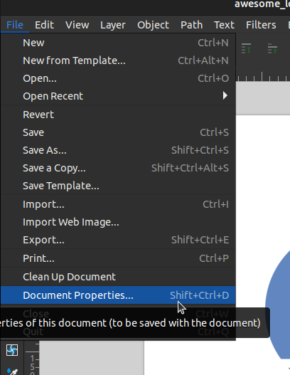 Inkscape: aller dans les propriétés du document